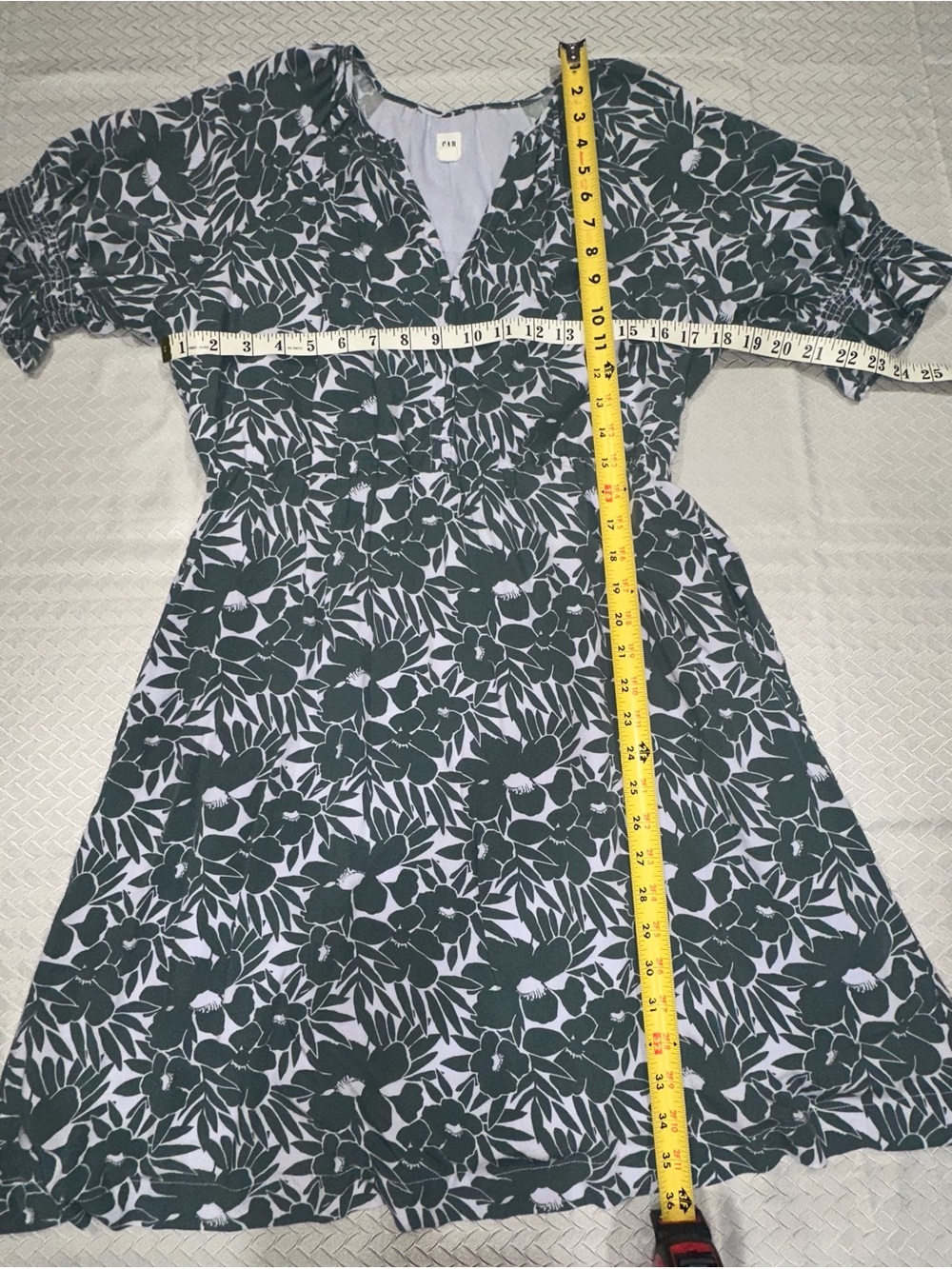 GAP Dark Mint Green and White Floral V-Neck A-Line Dress